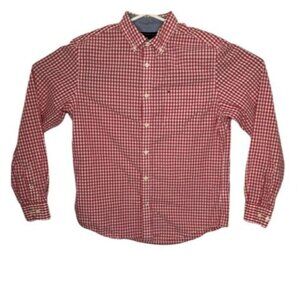 2/$30 Tommy Hilfiger Button Down Shirt Mens M Red Gingham Checks Long Sleeves Co